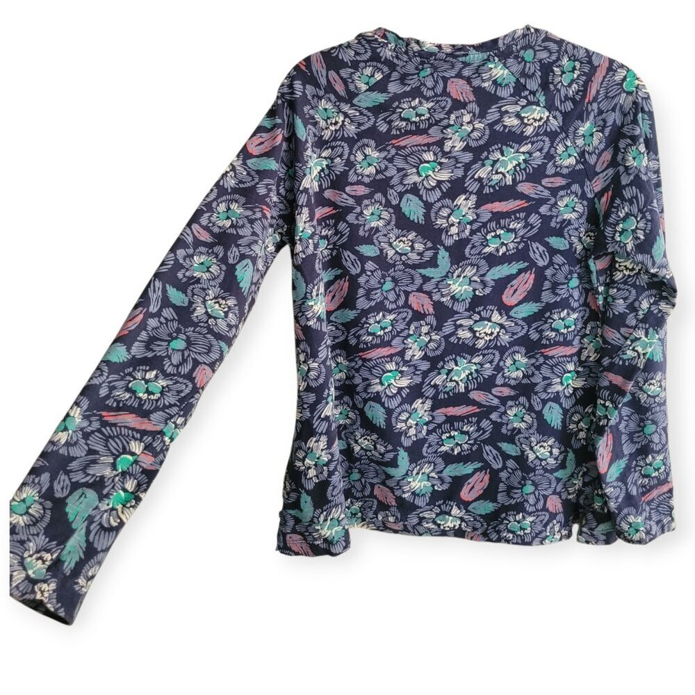 Weird Fish Blue Green Floral Cotton Long Sleeve Scoop Neck Tee UK 8 US 4 Relaxed - Picture 4 of 13